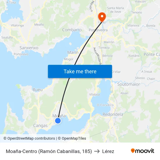 Moaña-Centro (Ramón Cabanillas, 185) to Lérez map