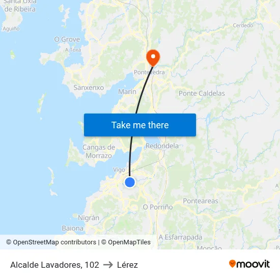 Alcalde Lavadores, 102 to Lérez map
