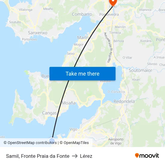 Samil, Fronte Praia da Fonte to Lérez map