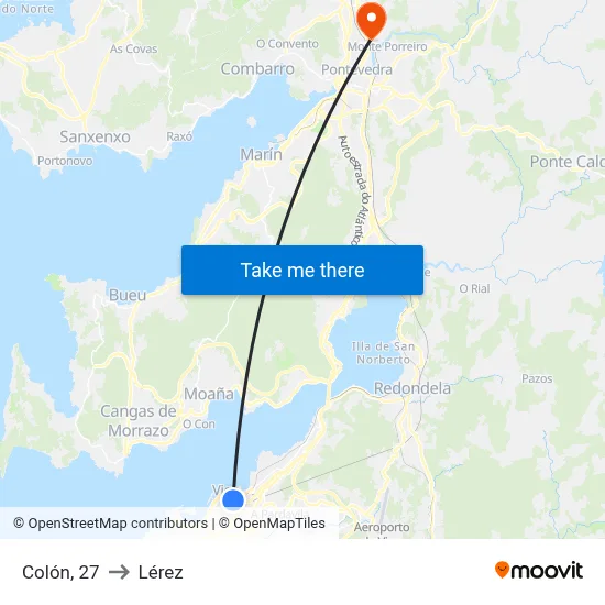 Colón, 27 to Lérez map