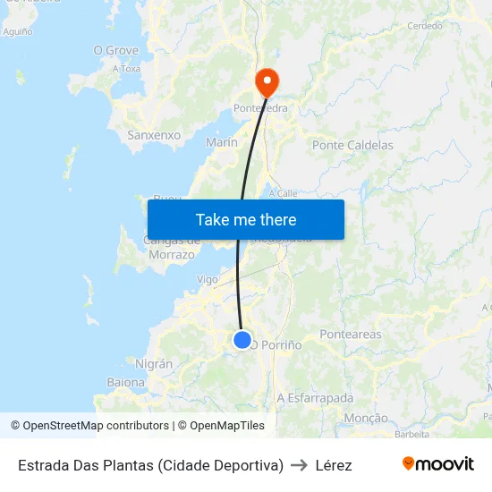 Estrada Das Plantas (Cidade Deportiva) to Lérez map