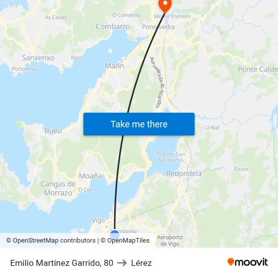Emilio Martínez Garrido, 80 to Lérez map