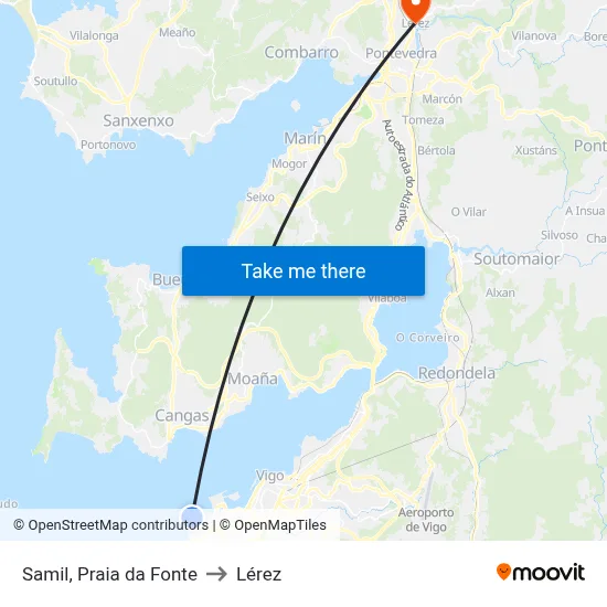 Samil, Praia da Fonte to Lérez map