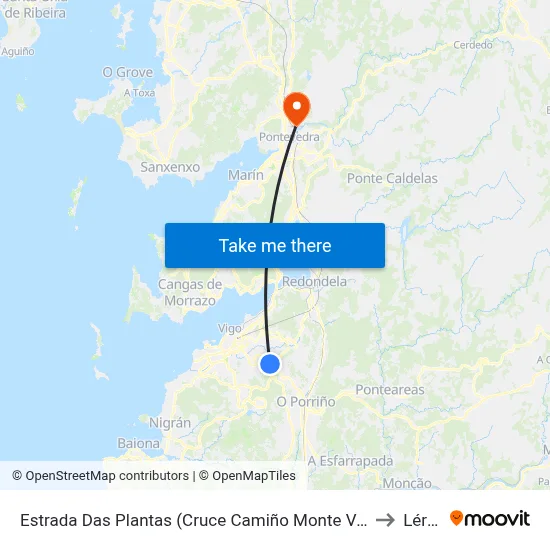 Estrada Das Plantas (Cruce Camiño Monte Vello) to Lérez map