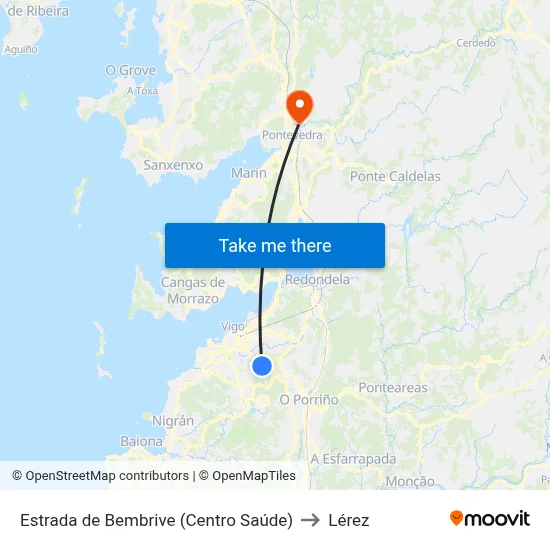 Estrada de Bembrive (Centro Saúde) to Lérez map