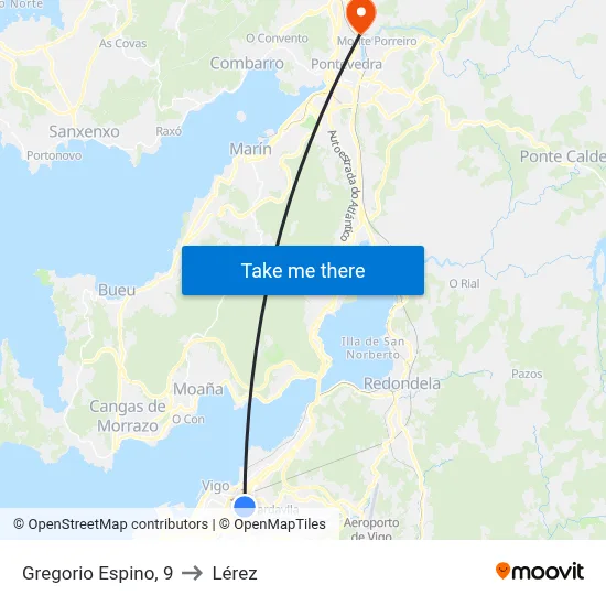 Gregorio Espino, 9 to Lérez map