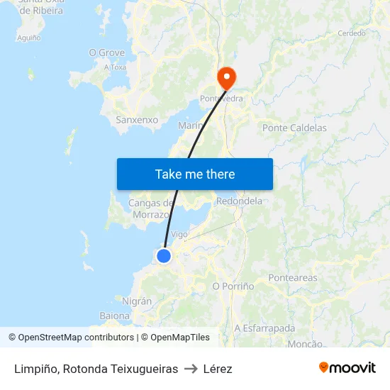 Limpiño, Rotonda Teixugueiras to Lérez map