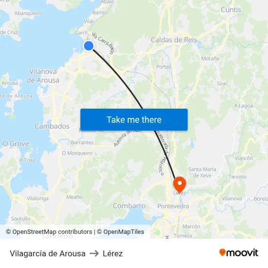 Vilagarcía de Arousa to Lérez map