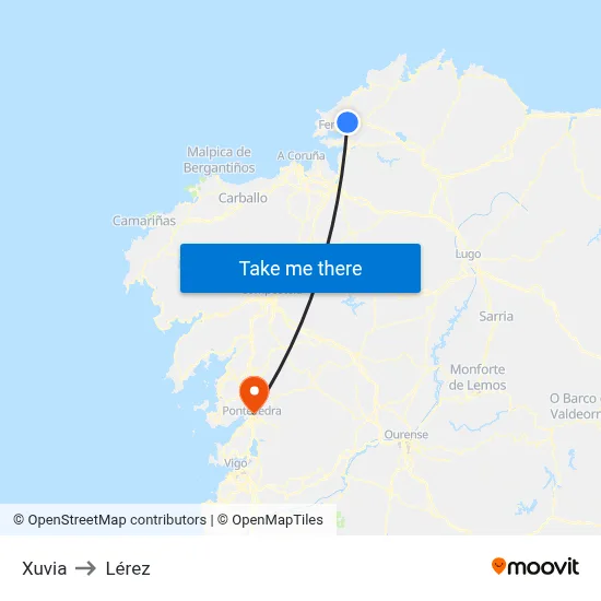 Xuvia to Lérez map