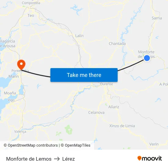 Monforte de Lemos to Lérez map