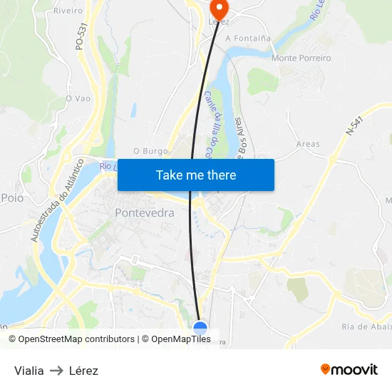 Vialia to Lérez map