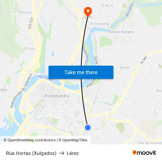 Rúa Hortas (Xulgados) to Lérez map