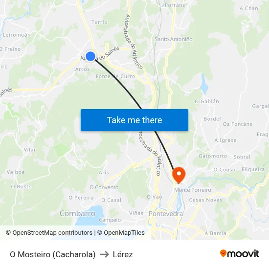 O Mosteiro (Cacharola) to Lérez map