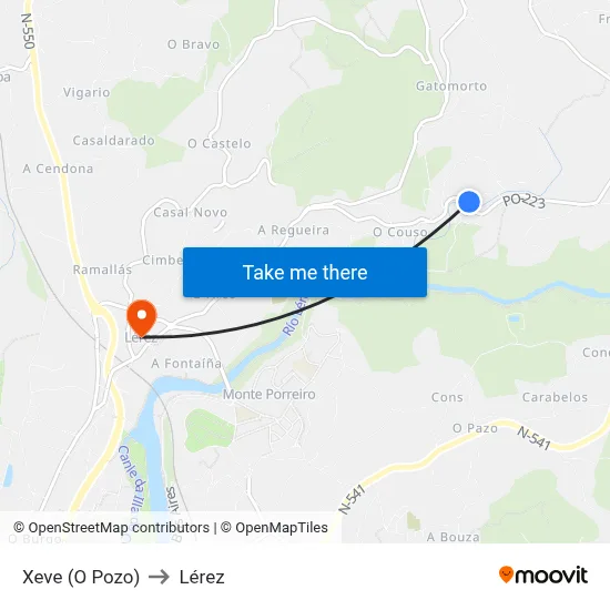 Xeve (O Pozo) to Lérez map