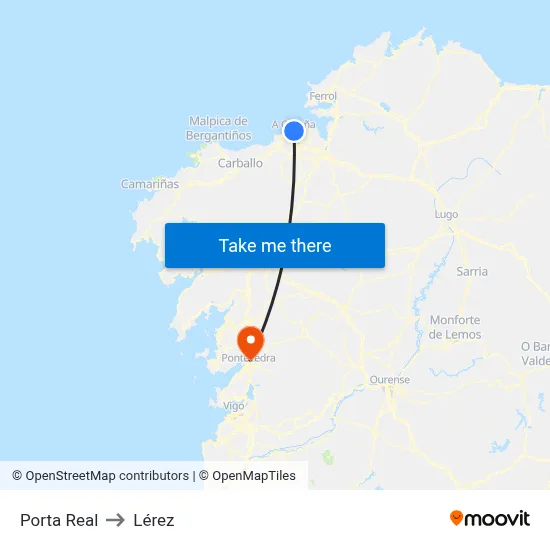 Porta Real to Lérez map