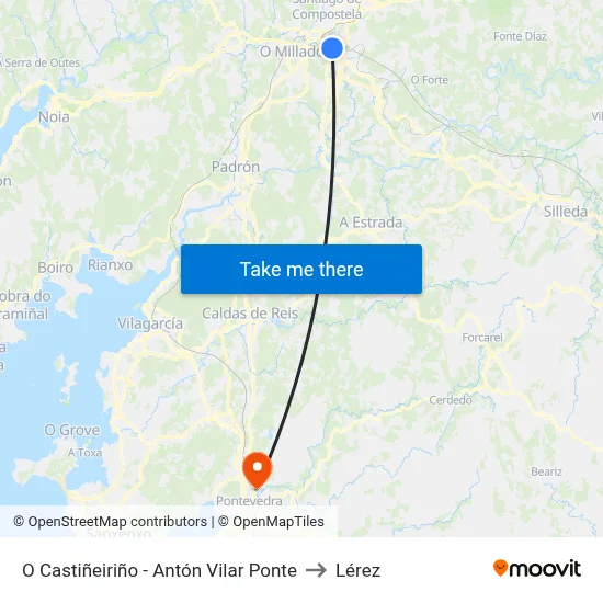 O Castiñeiriño - Antón Vilar Ponte to Lérez map