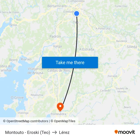Montouto - Eroski (Teo) to Lérez map