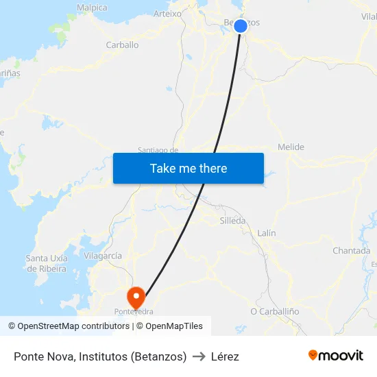 Ponte Nova, Institutos (Betanzos) to Lérez map