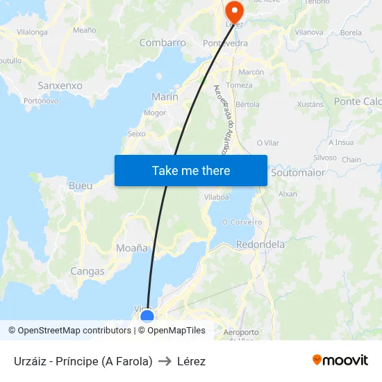 Urzáiz - Príncipe (A Farola) to Lérez map