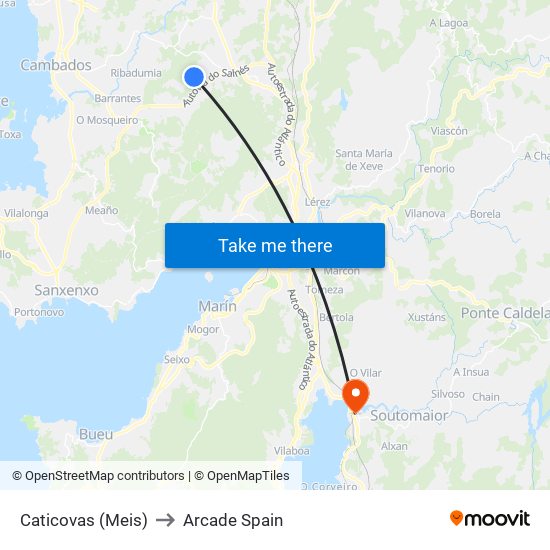 Caticovas (Meis) to Arcade Spain map