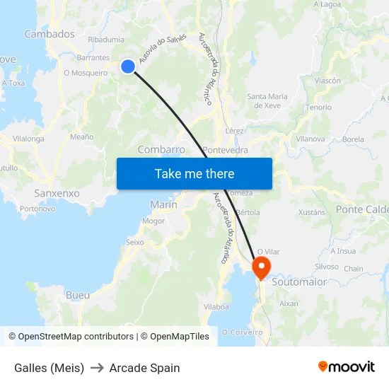 Galles (Meis) to Arcade Spain map