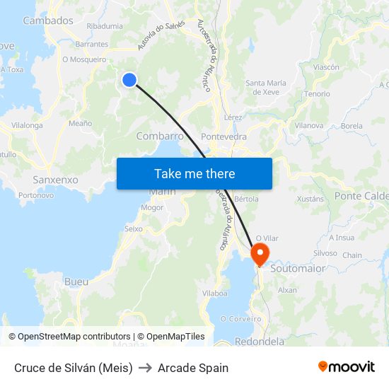 Cruce de Silván (Meis) to Arcade Spain map
