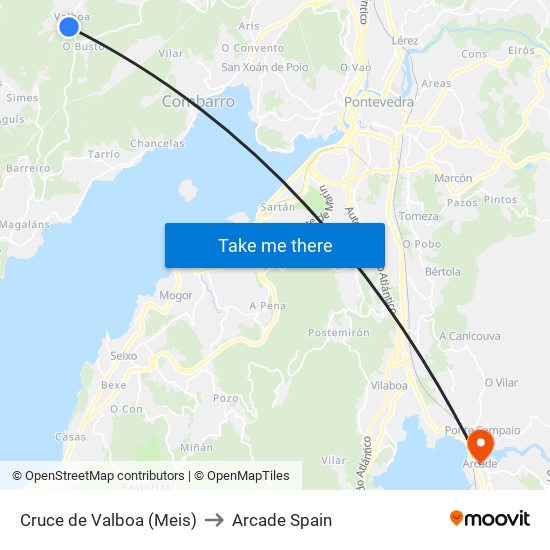 Cruce de Valboa (Meis) to Arcade Spain map