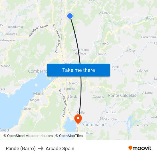 Rande (Barro) to Arcade Spain map