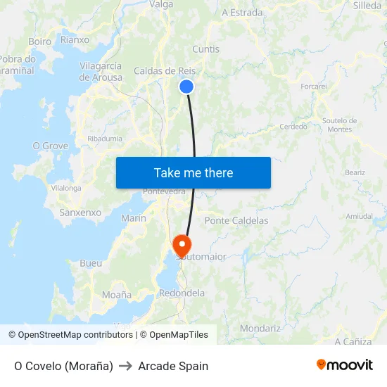 O Covelo (Moraña) to Arcade Spain map