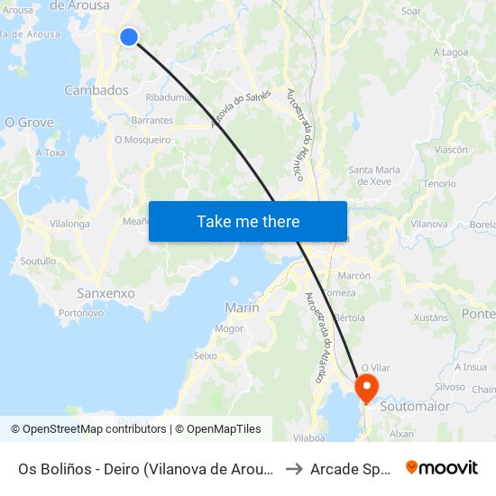 Os Boliños - Deiro (Vilanova de Arousa) to Arcade Spain map