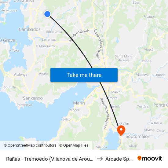 Rañas - Tremoedo (Vilanova de Arousa) to Arcade Spain map