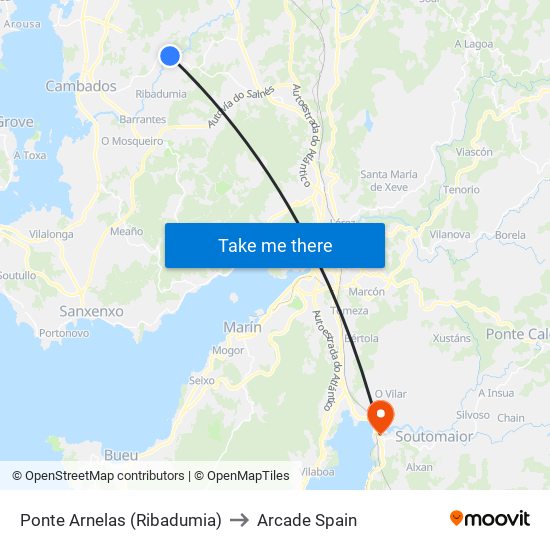 Ponte Arnelas (Ribadumia) to Arcade Spain map