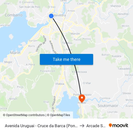 Avenida Uruguai - Cruce da Barca (Pontevedra) to Arcade Spain map