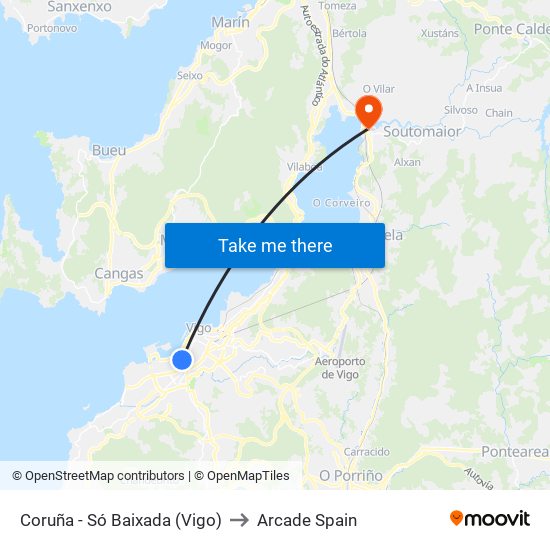 Coruña - Só Baixada (Vigo) to Arcade Spain map