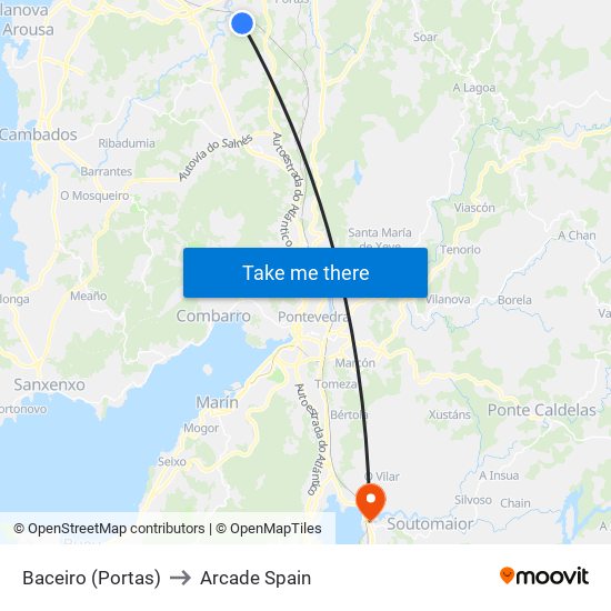 Baceiro (Portas) to Arcade Spain map