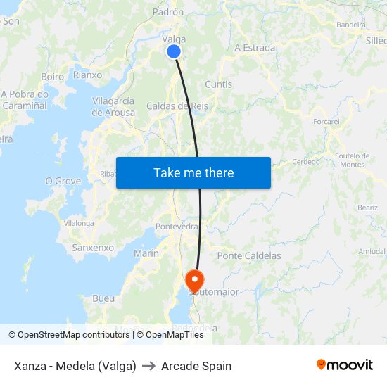 Xanza - Medela (Valga) to Arcade Spain map