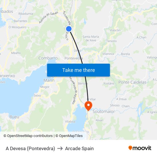 A Devesa (Pontevedra) to Arcade Spain map