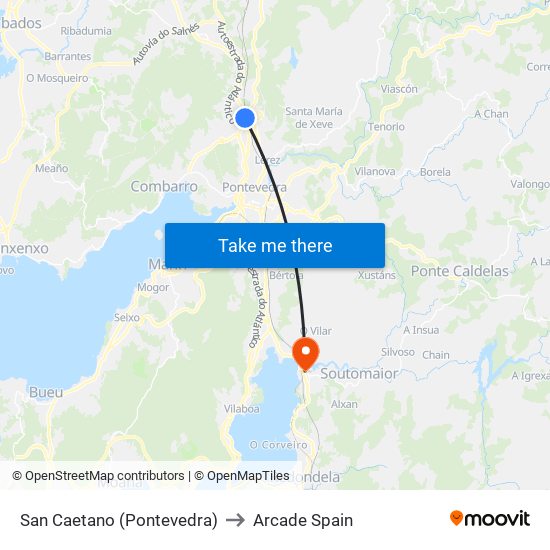 San Caetano (Pontevedra) to Arcade Spain map