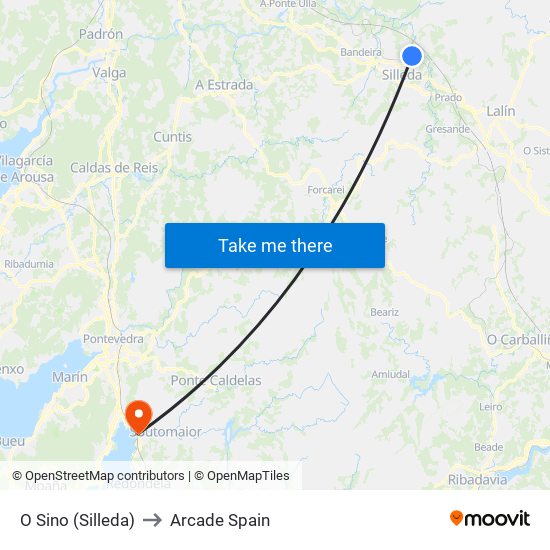 O Sino (Silleda) to Arcade Spain map