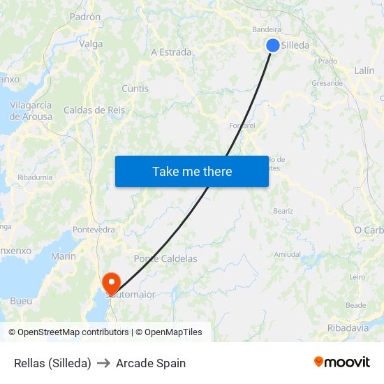 Rellas (Silleda) to Arcade Spain map
