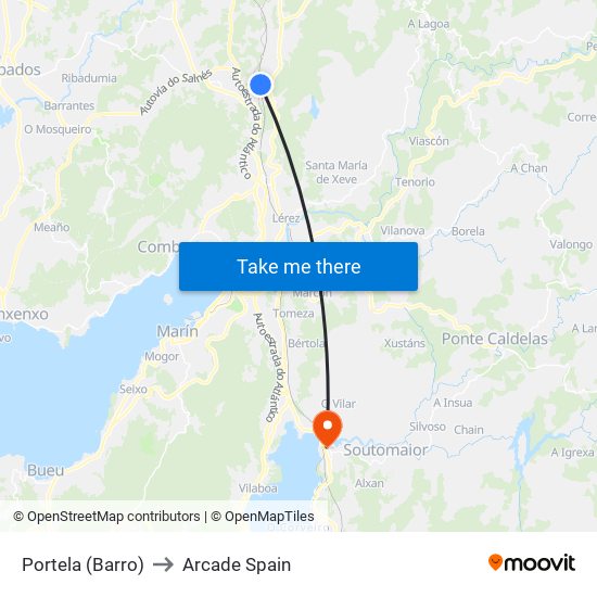 Portela (Barro) to Arcade Spain map