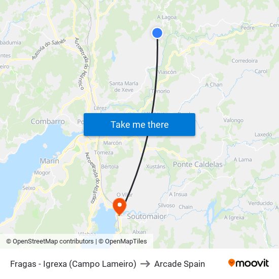 Fragas - Igrexa (Campo Lameiro) to Arcade Spain map