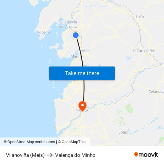Vilanoviña (Meis) to Valença do Minho map
