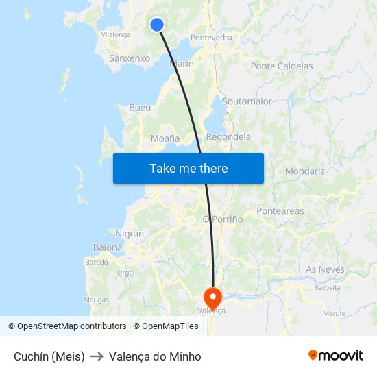 Cuchín (Meis) to Valença do Minho map