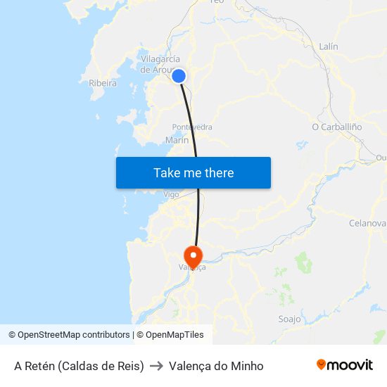 A Retén (Caldas de Reis) to Valença do Minho map