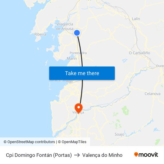 Cpi Domingo Fontán (Portas) to Valença do Minho map