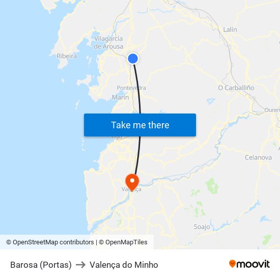 Barosa (Portas) to Valença do Minho map