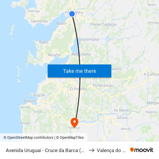 Avenida Uruguai - Cruce da Barca (Pontevedra) to Valença do Minho map
