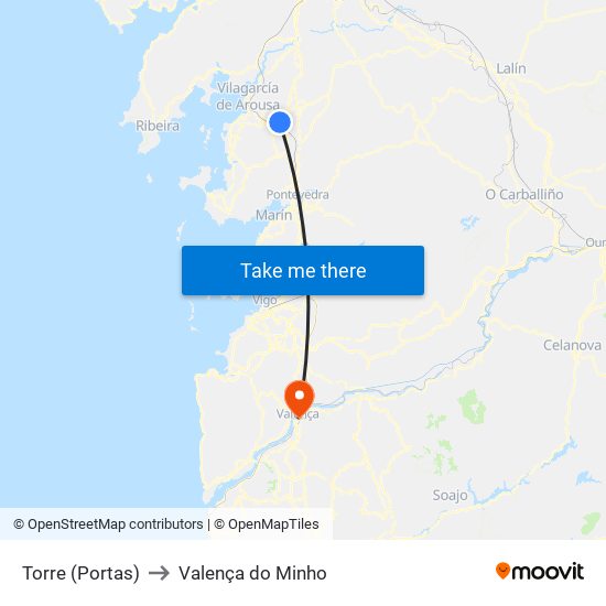 Torre (Portas) to Valença do Minho map