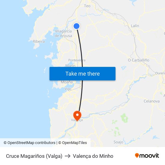 Cruce Magariños (Valga) to Valença do Minho map